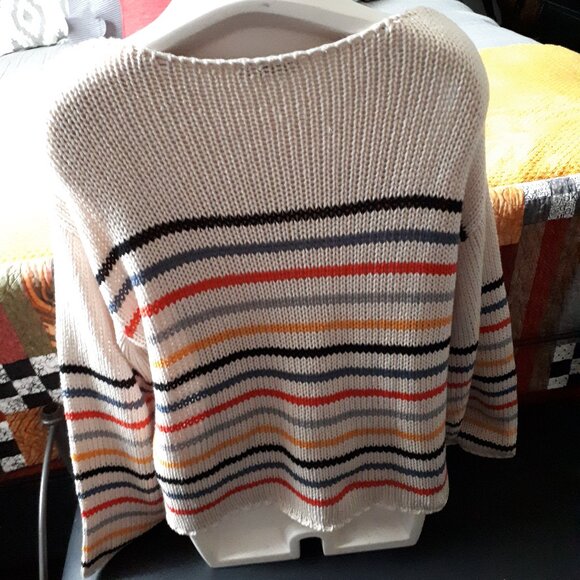 DEX Sweater - Sz. Med. - Ivory with horizontal striping. - Picture 2 of 4